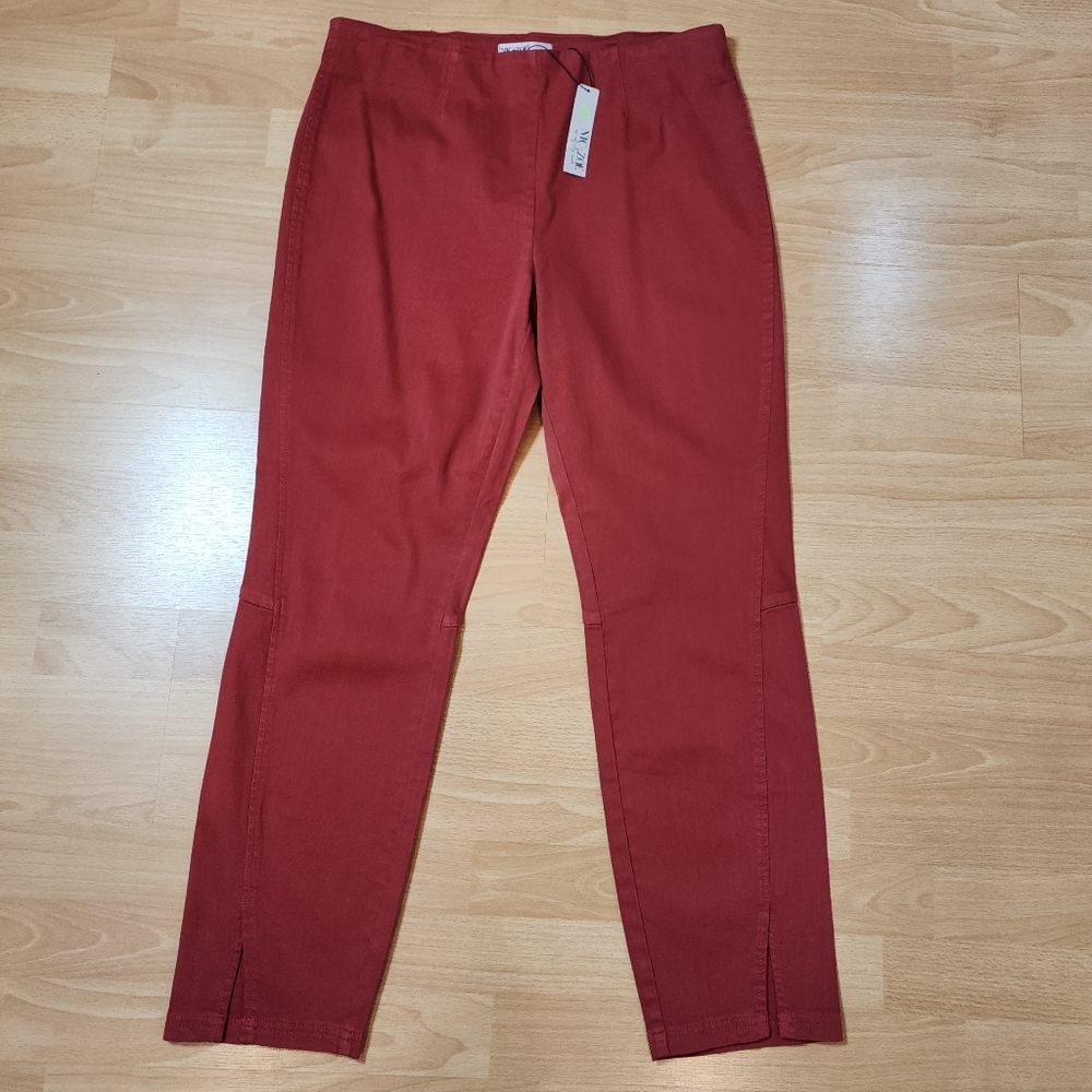 NWT Nic+Zoe Red Pullon Pants Stretch Twill Jeggings Slit Front Womens Size 12